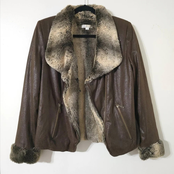 CLEO Brown Faux Leather Suede Jacket, Buttery Soft Faux Fur Lining & Cuffs, XS - Picture 10 of 16